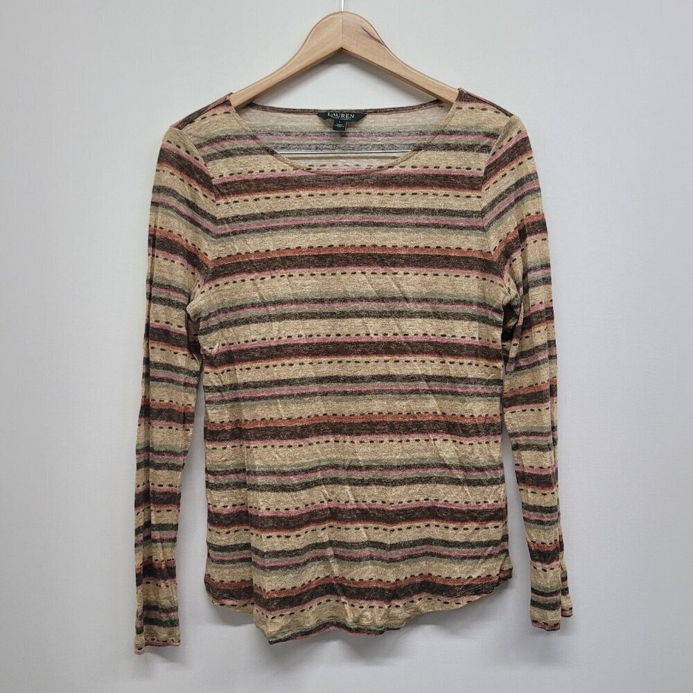 Lauren Ralph Lauren Womens Long Sleeve Semi Sheer 100% Linen Shirt Size Large
